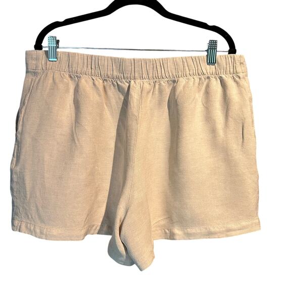 Loft Linen Blend Light Khaki Pull On Shorts Micro Mini Short Size XL Pockets - Picture 2 of 8